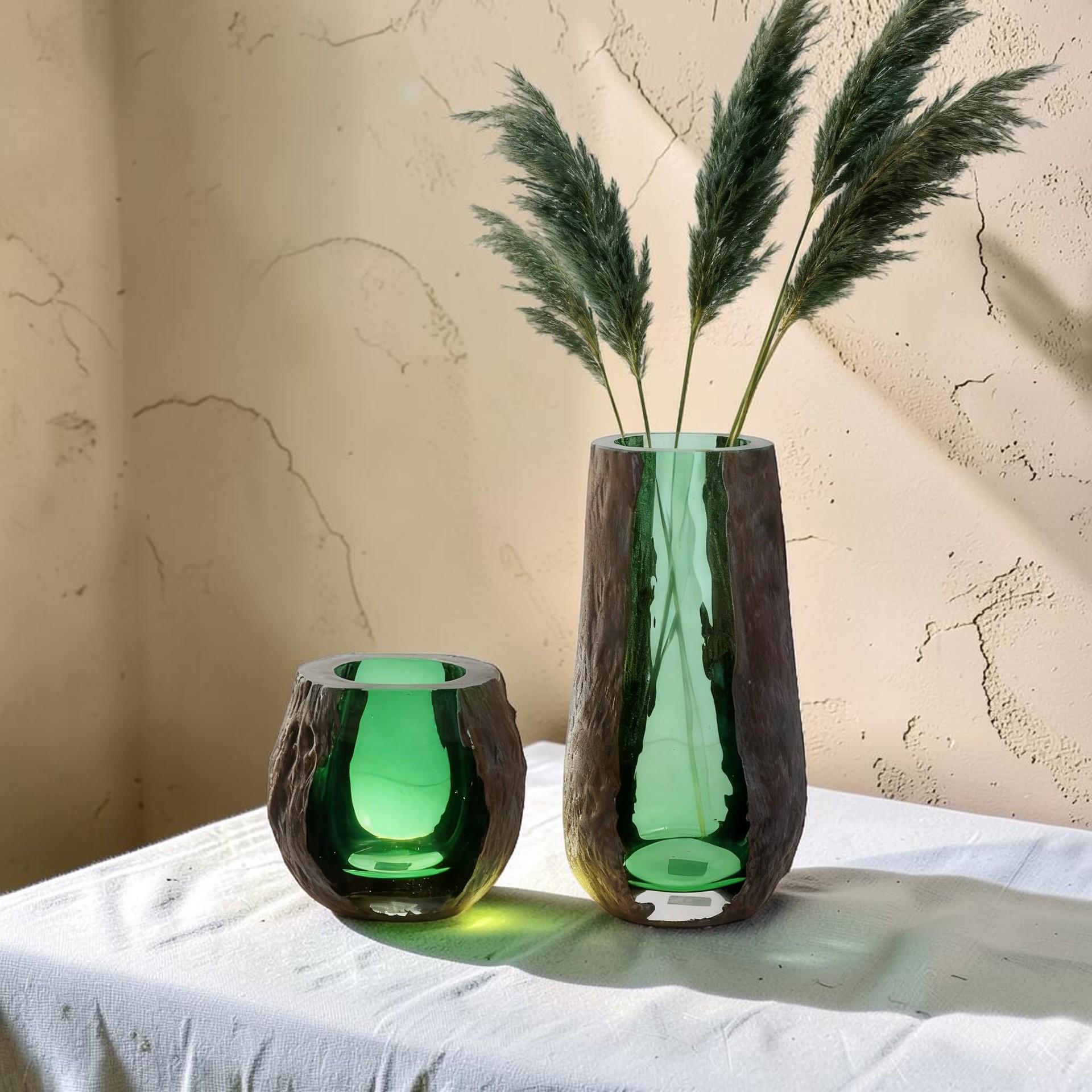 Large dark green glass vase