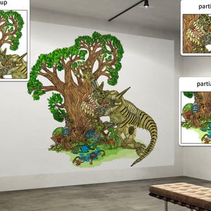 Lámina artística de dinosaurio biomecánico steampunk: decoración de pared de ciencia ficción dibujada a mano (descarga digital)