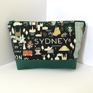 Canvas stand up zippered pouch large Rifle Paper Co black and green