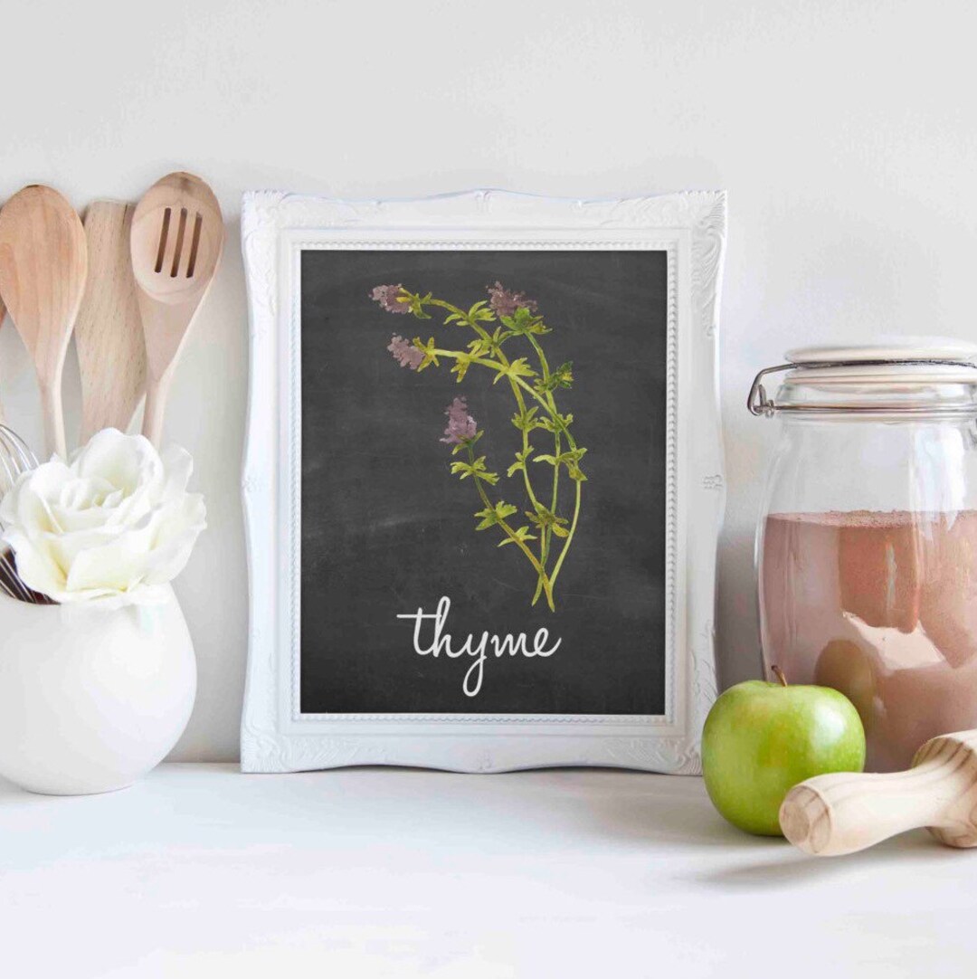 Thyme Watercolor Herb Chalkboard Botanical Kitchen Decor Etsy