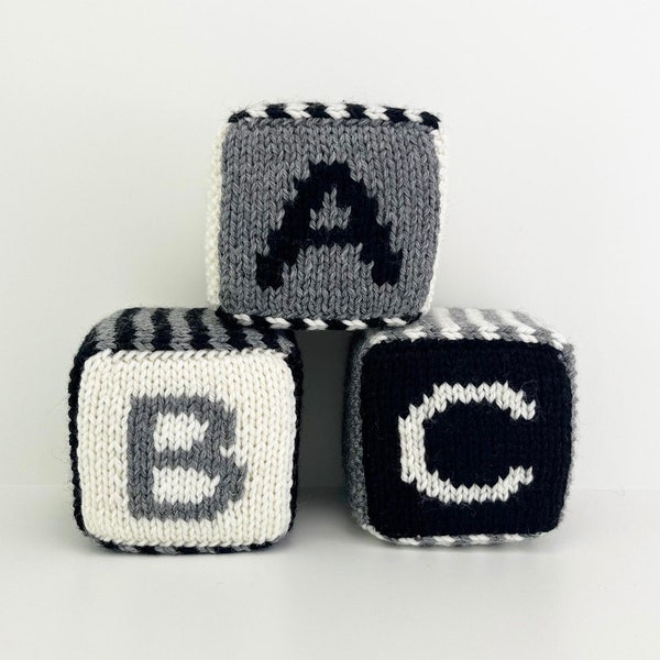 Set of Three Knitted Blocks- Black, Gray and White