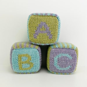 Set of Three Knitted Blocks- Light Blue, Green and Purple