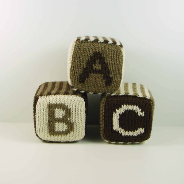 Set of Three Knitted Blocks- Brown, Tan and White