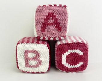 Set of Three Knitted Blocks- Pinks and White