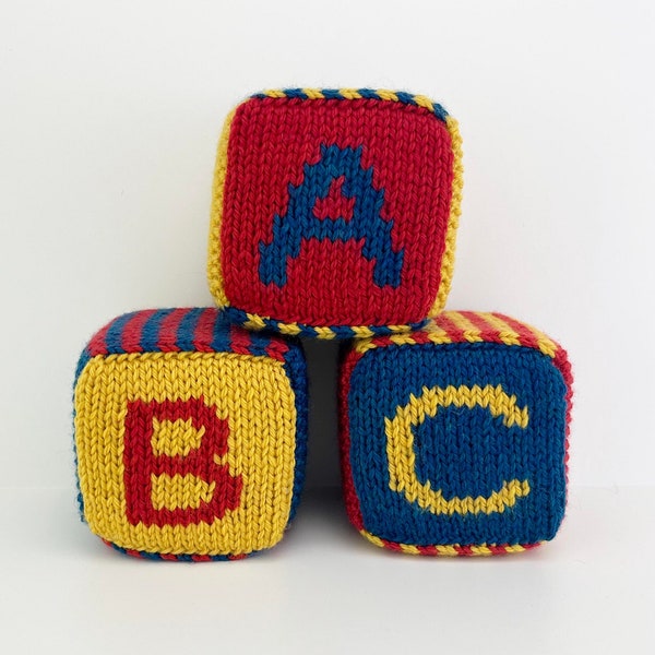 Set of Three Knitted Blocks- Red, Blue and Yellow