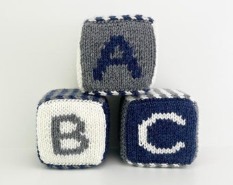 Set of Three Knitted Blocks- Navy, Gray and White