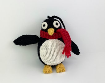 Knit Penguin Ornament- black with red scarf