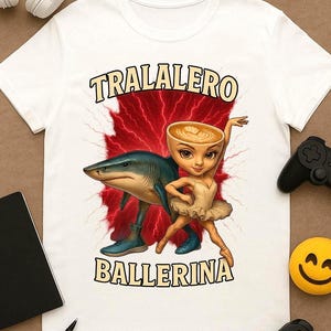 Ballerina Capuchino and Tralalero Tralala Shirt – Funny  Tee, Italian Brainrot Aesthetic Gift for Teens, Couples & Meme Addicts
