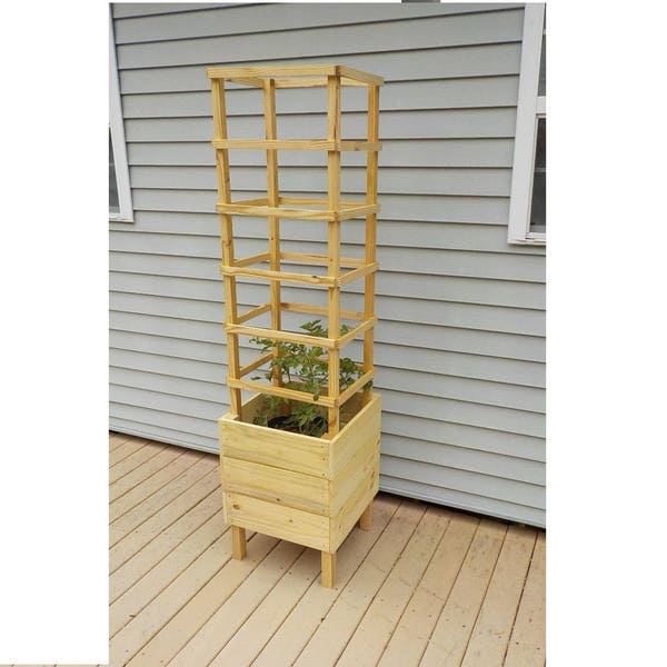 Planos de carpintería descargables: Jardinera de tomates de 1,5 m con enrejado
