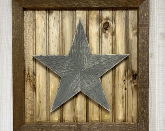 Wooden Star on Backboard Plaque. Handcrafted Wood Star Wall Sign.