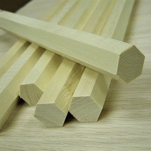 1" Hexagon Six-sided Dowel Rods - 1 inch diameter. Three (3) pieces.