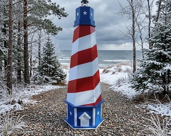 7 ft. USA Patriotic Lighthouse. DIY Woodworking Plans (PDF Download)