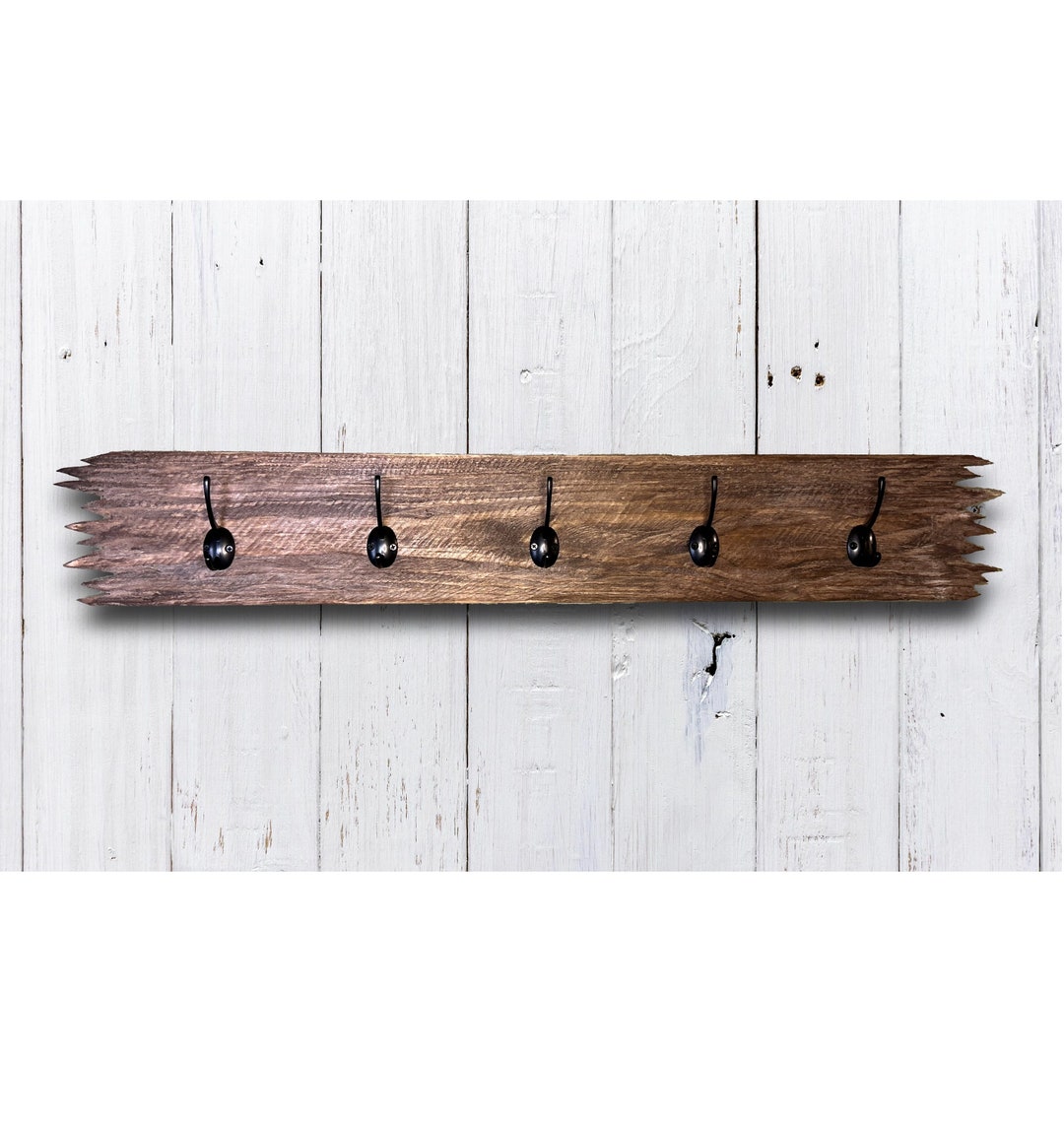 Large 36 Wallmounted Rustic Cottage or Cabin Coat Rack. Five Hooks for