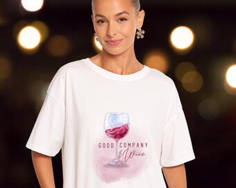 Wine Lover Shirt - Good Company & Wine Tee - Aesthetic Wine T-Shirt for Women - Oversized Comfort Colors Shirt - Wine Gift for Her