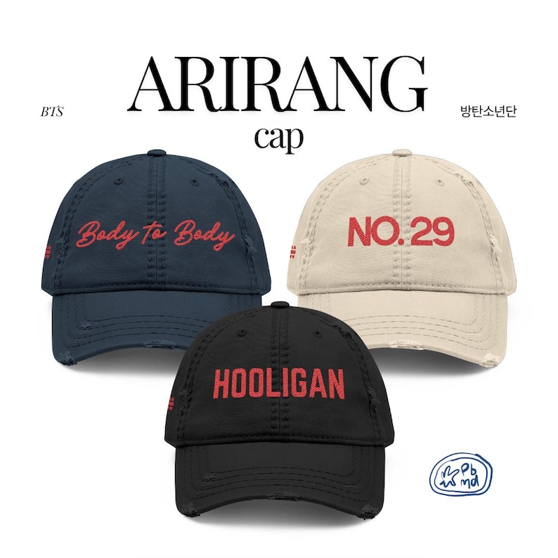 BTS world tour merchandise Arirang inspired cap with minimalist Korean traditional design, aesthetic Kpop hat for ARMY fans