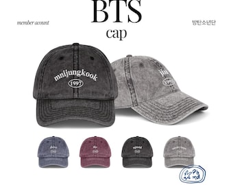 Cappellino da baseball ricamato effetto invecchiato dei BTS: cappello da fan dei Bangtan, maglietta da concerto del tour mondiale dell'esercito di Jungkook, merchandising del KPOP Army.