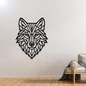 Scultura da parete in metallo raffigurante un lupo geometrico, decorazione moderna con silhouette di animali, scultura da parete ispirata alla natura selvaggia, decorazione da parete per la casa in stile nordico.