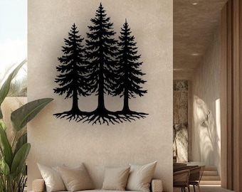 Metal Pine Tree Wall Art: Modern Woodland Decor