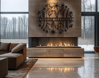 Arte de pared de metal personalizado con flores silvestres: Letrero con nombre de familia personalizado