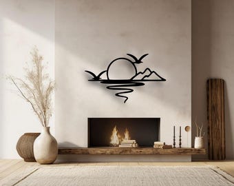 Sunrise & Seagulls Metallwandkunst: Bergblick im Freien Dekor
