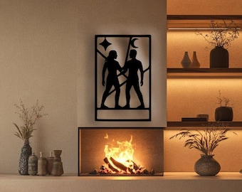Arte de pared de metal con el signo del zodiaco Géminis: silueta celestial para decorar el hogar