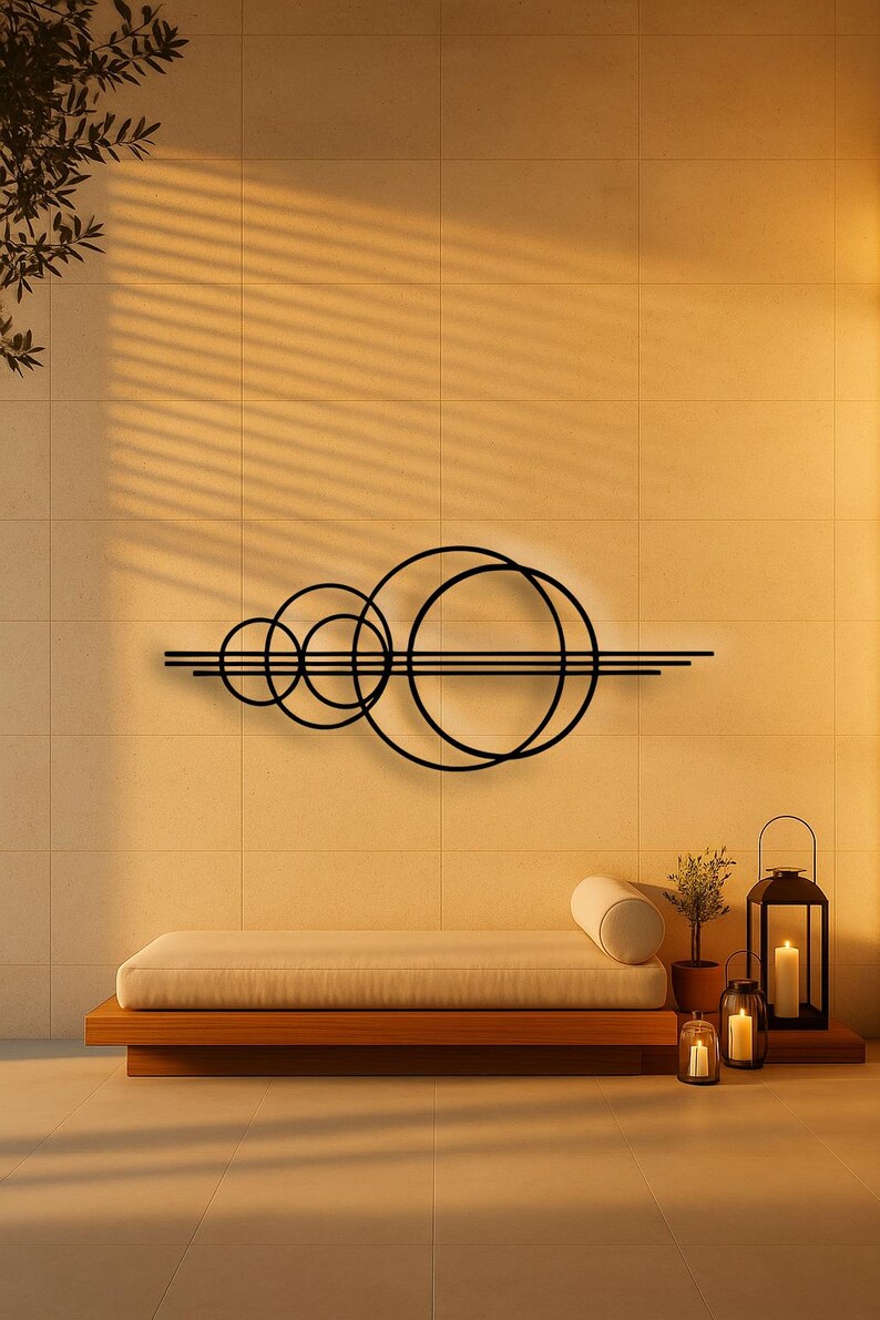 Geometric Metal Wall Art: Concentric Circles Sculpture, Black Steel ...