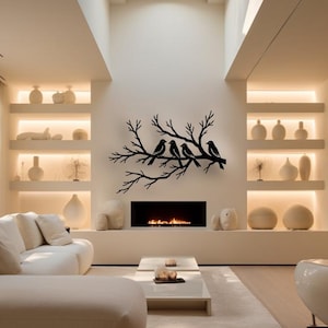 Metal Birds on Branch Wall Art: Nature Silhouette Sculpture