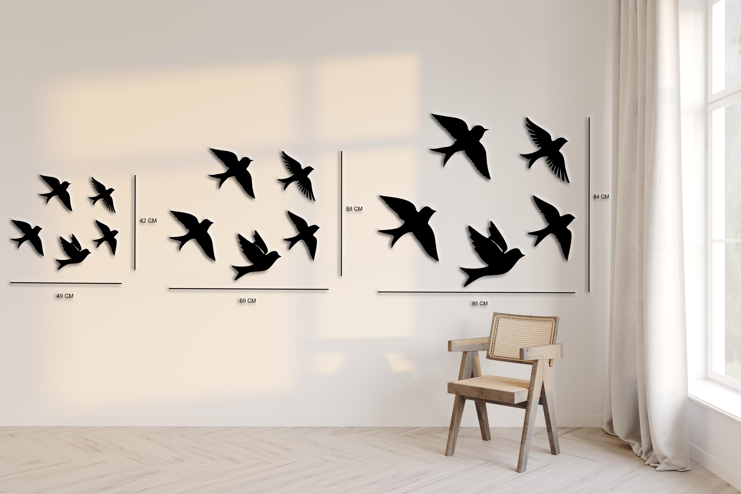 TOTLAC 7 Vogels Metalen Muurdecoratie, Zwart Metalen Vogels Muurkunst, Zwarte Vogel Vliegen Naar Lucht Muursculptuur, Voor Thuis Slaapkamer Woonkamer Badkamer Keuken
