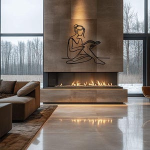 Minimalist Metal Line Art: Reading Woman Silhouette - Defny Atelier