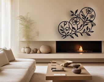 Botanical Flower Metal Wall Art: Elegant Minimalist Line Design