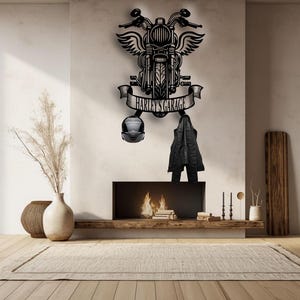 Soporte metálico personalizado para motocicleta y casco, regalo para él, soporte para chaqueta, decoración de garaje, regalo para el Día del Padre, regalo de motocicleta personalizado