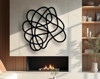 Abstract Knot Line Metal Wall Art, Minimal Loop Sculpture, Black Steel Modern Decor, Contemporary Tangle Accent, Gallery Wall Piece