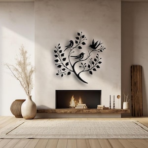 Metal Tree Wall Art: 3D Shadow Effect, Modern Fireplace Decor