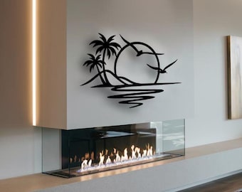 Tropical Sunset Metal Wall Art: Beach House Decor