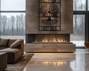 Letrero de bienvenida personalizado con árbol genealógico: Arte de pared de metal personalizado