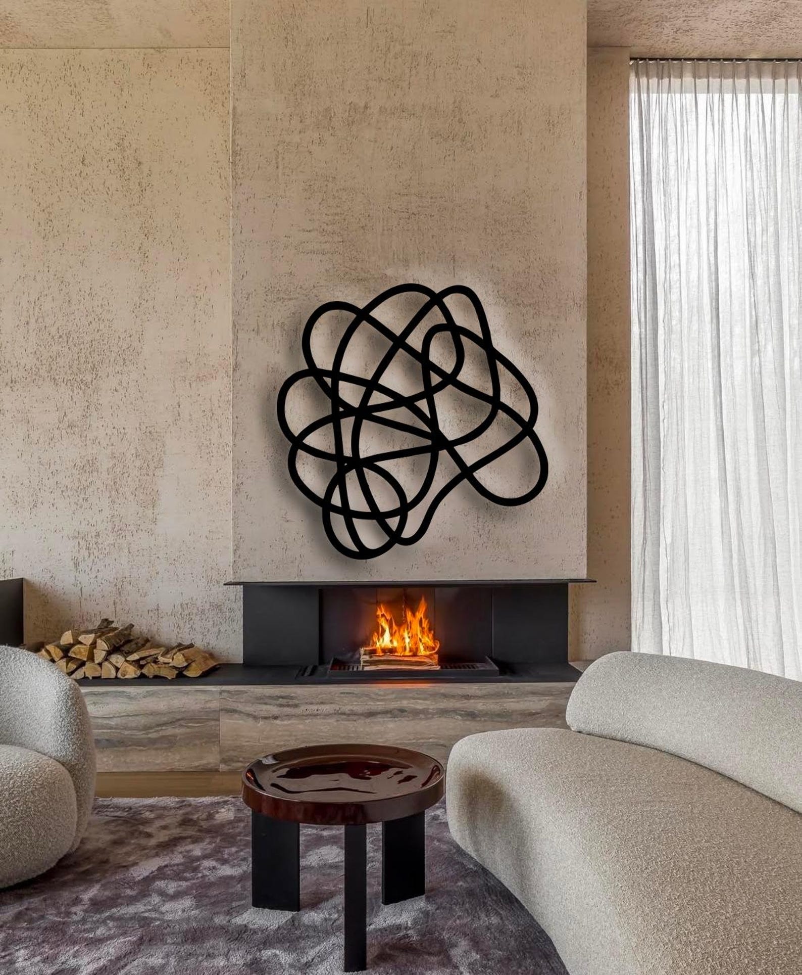 Abstract Knot Line Metal Wall Art, Minimal Loop Sculpture, Black Steel ...