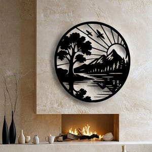 Mountain Lake Metal Wall Art: Scenic Sunrise Landscape