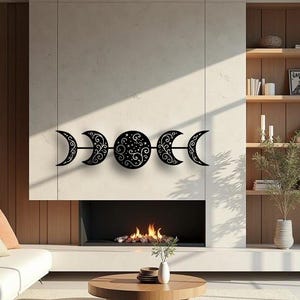 Triple Moon Phase Wall Art,Boho Metal Moon Phases Decor,Celestial Wall Hanging, Wiccan Moon Goddess Laser Cut Metal Sign