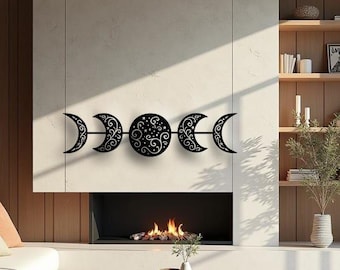 Decorazione murale in metallo con tripla fase lunare: decorazione boho wiccan