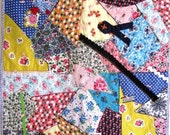 Crazy Quilt Patchwork Vintage Retro Calico Cotton Utilitarian Handmade - 40.5 x 25 Inches
