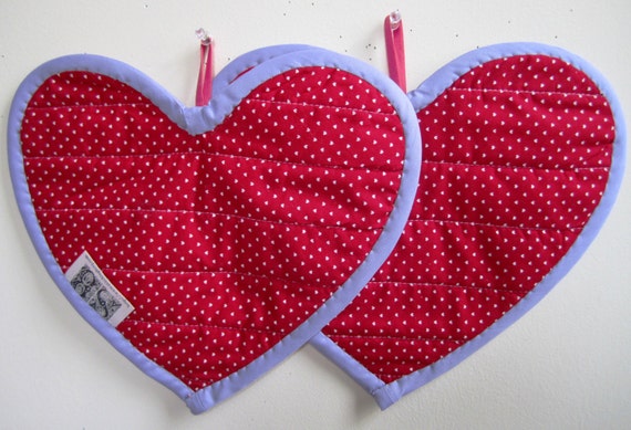 Heart Pot Holders Valentines Day Hot Pads Patchwork Quilted Set of Two \u2013 11.5 x 9 Inches