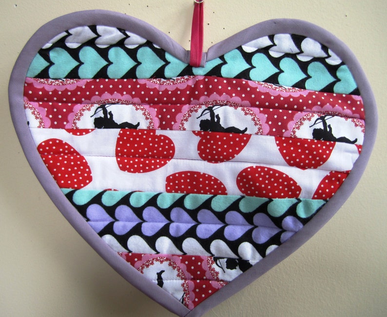 Heart Pot Holders Valentines Day Hot Pads Patchwork Quilted Set of Two \u2013 11.5 x 9 Inches
