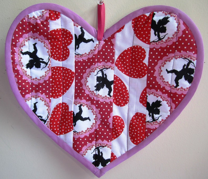 Heart Pot Holders Valentines Day Hot Pads Patchwork Quilted Set of Two \u2013 11.5 x 9 Inches