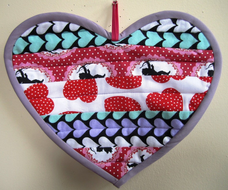 Heart Pot Holders Valentines Day Hot Pads Patchwork Quilted Set of Two \u2013 11.5 x 9 Inches