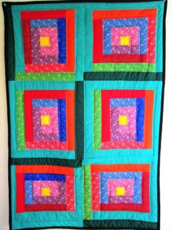 Clearance Baby Quilt Modern Log Cabin Crib Wall Patchwork Etsy