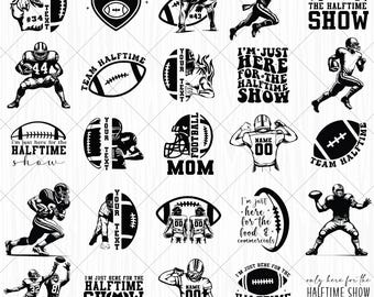 Paquete de archivos SVG para mamás aficionadas al fútbol americano: más de 50 diseños para el día del partido, siluetas de jugadores y archivos para camisetas de equipo.