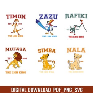 Paquete SVG de Simba y sus amigos, Paquete PNG de Simba bebé, Paquete SVG de El Rey León, Archivos SVG para Cricut y Silhouette, Descarga digital de imágenes prediseñadas