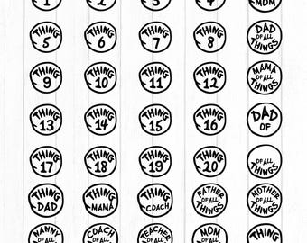 Paquete SVG PNG de la Cosa 1-20, inspirado en el Dr. Seuss (descarga digital)