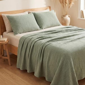 Jeté en mousseline, couvre-lit, couvre-lit 4 épaisseurs en gaze de coton, anthracite, crème, vert sauge, couleur terre cuite