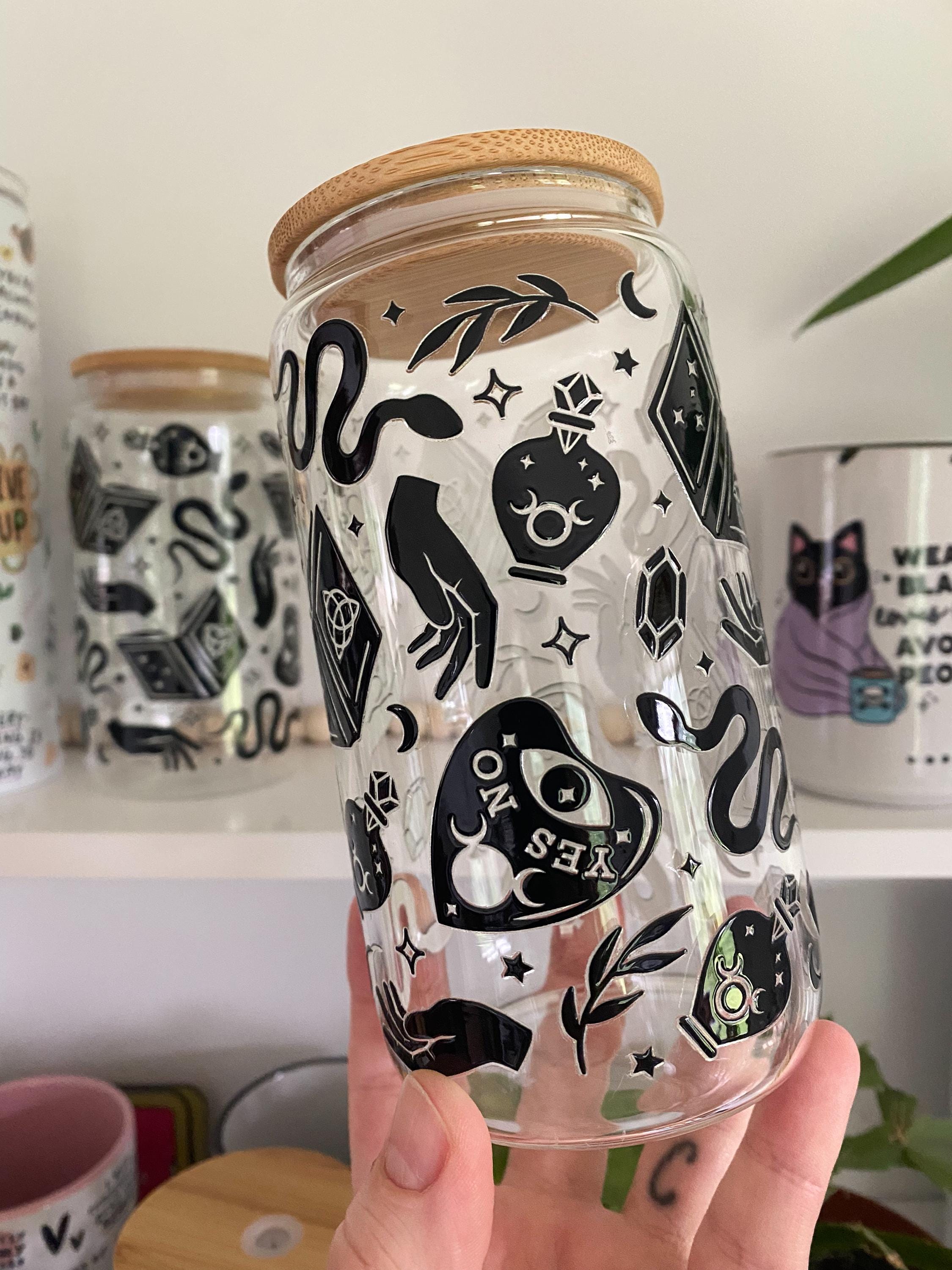 Witchy Spell Craft Glass Can Cup: Goth Iced Coffee Cup With Lid & Straw ...